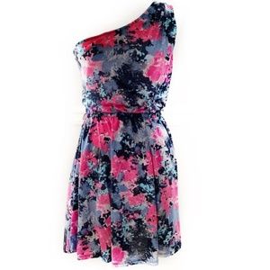 Xhilaration One Shoulder Pink/Blue Mini Dress (L)